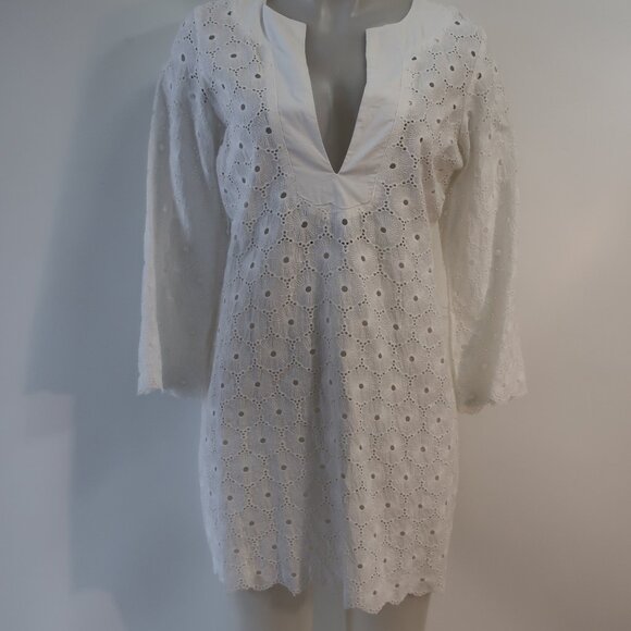 NWT Womens Vix White Solid Eyelet Lace V-Neck Swim Cover-Up Tunic Dress M - Picture 4 of 11